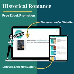 A historical romance genre book displayed on the Fussy website and email newsletter.