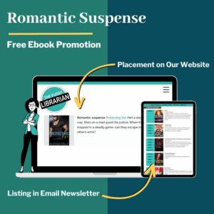A romantic suspense genre book displayed on the Fussy website and email newsletter.
