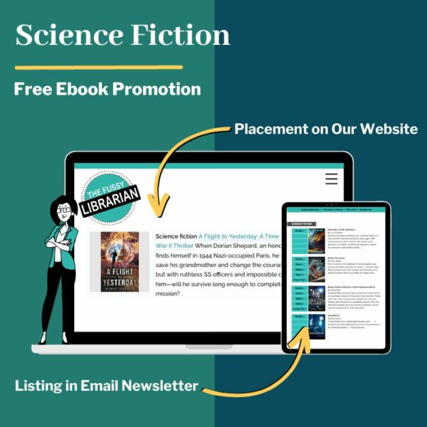 A science fiction genre book displayed on the Fussy website and email newsletter.