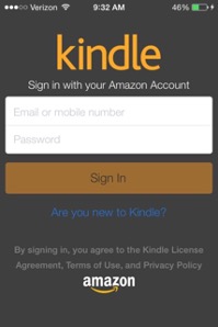 Screenshot of the Kindle app log in page