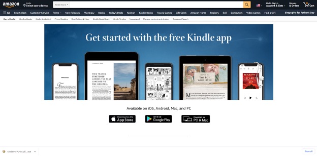 Amazon Kindle installer pop up at bottom of screen
