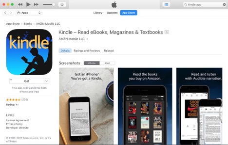 A screenshot of the Kindle App in the Apple app store