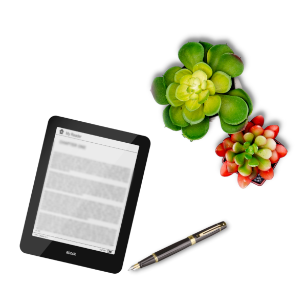 tablet with pen and succulents