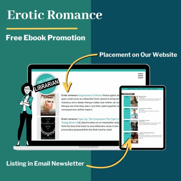 An erotic romance genre book displayed on the Fussy website and email newsletter.